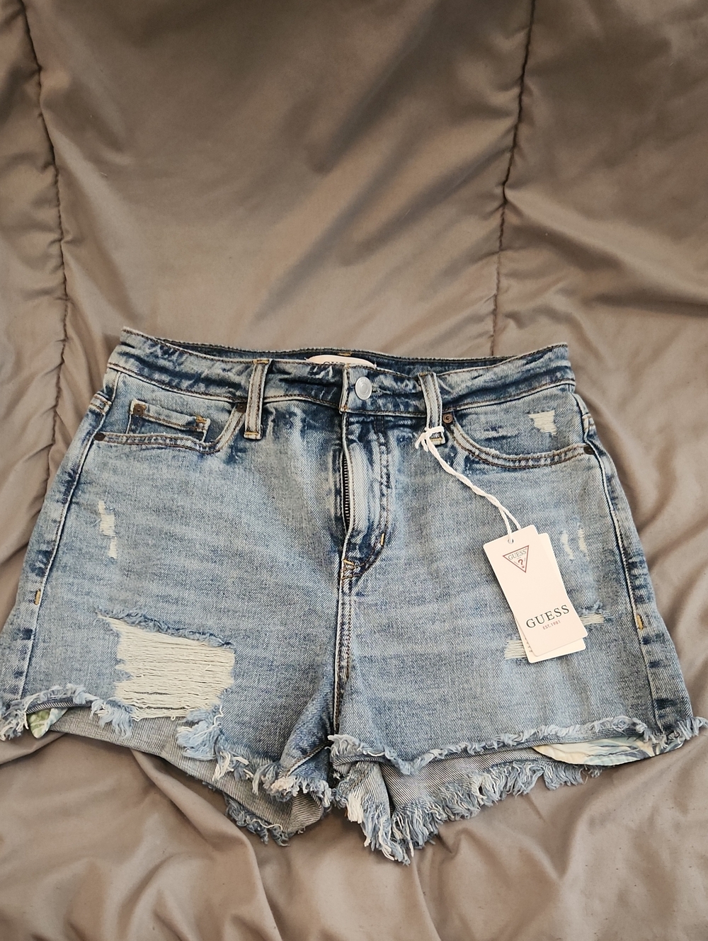 GUESS Light Blue Distressed Denim Cutoff Shorts